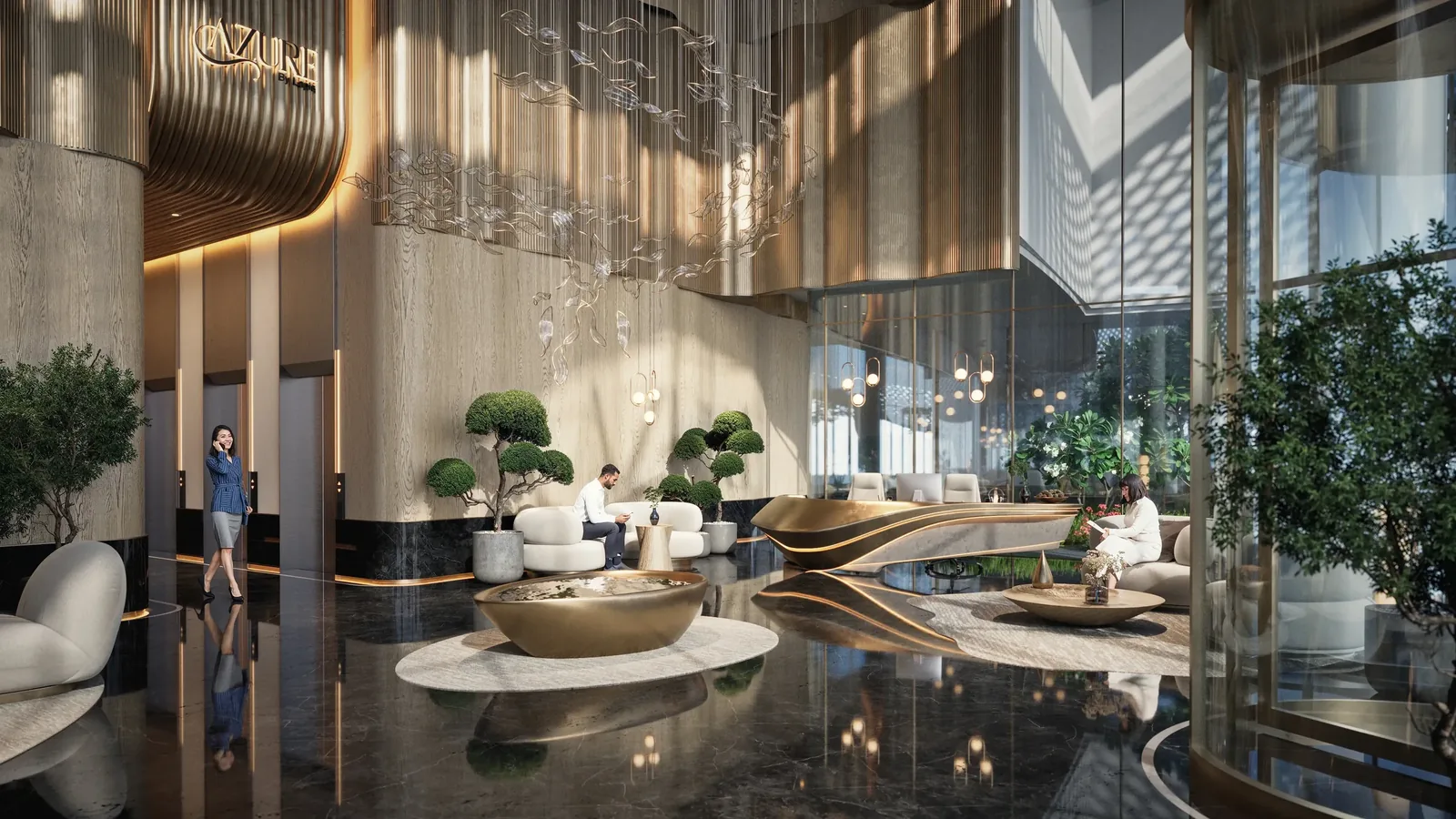 Azure double-height arrival lobby